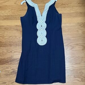 Lilly Pulitzer Navy Mini Dress with Elegant Cream Detailing